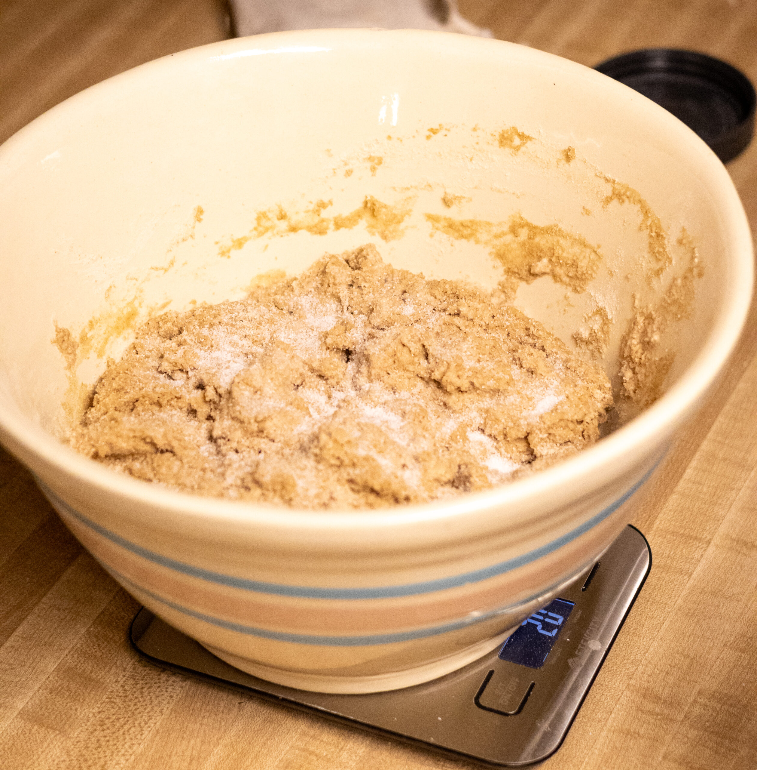 Salt sitting on top of shaggy sourdough after autolyse period